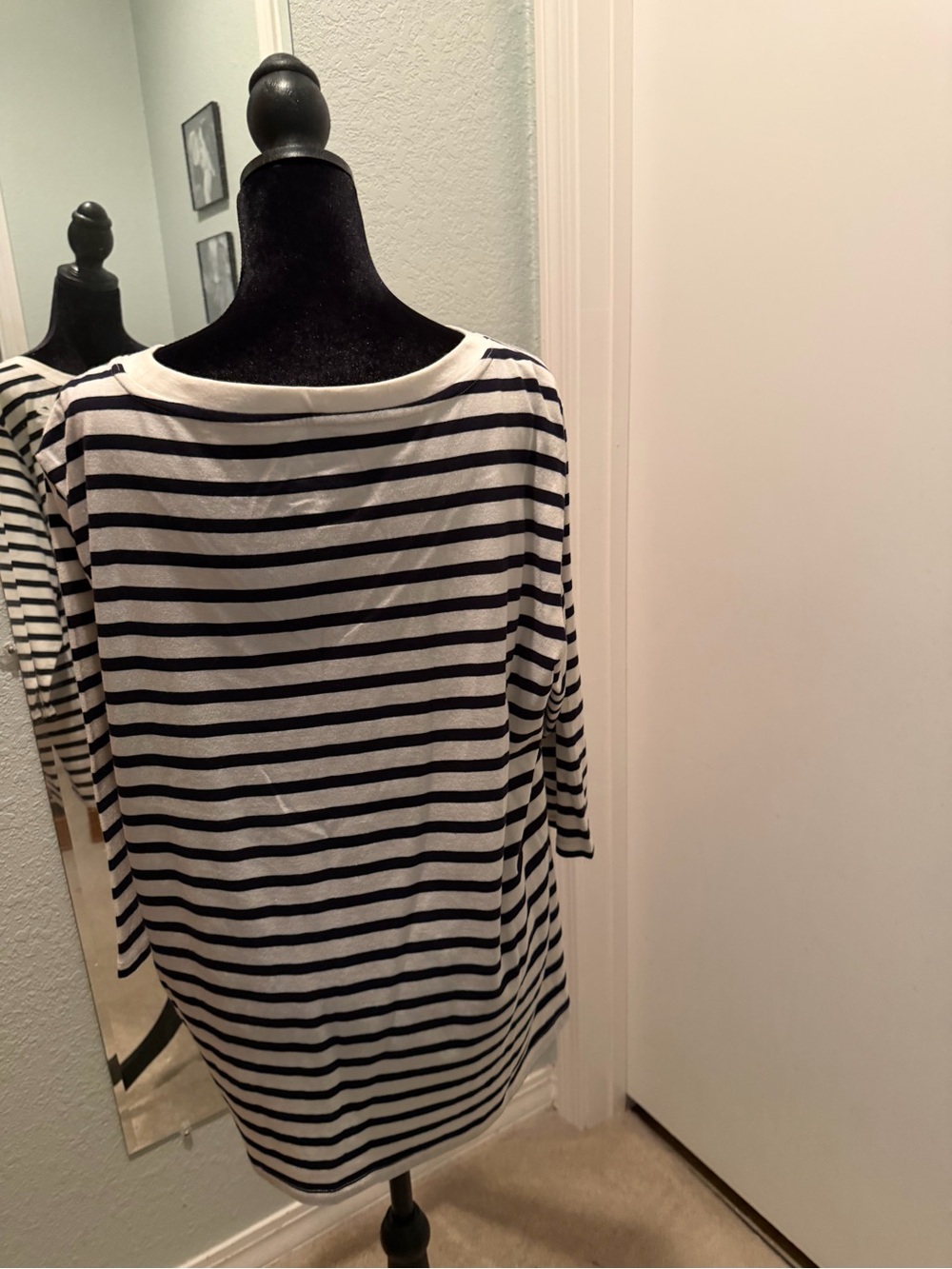 Talbots Plus Navy and White Striped Cotton Tee - Picture 2 of 5